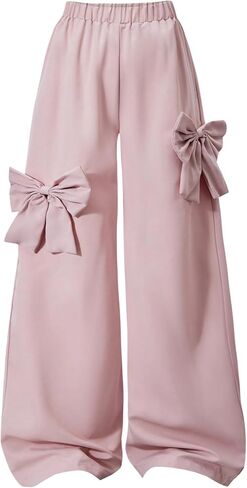 Girl's Y2k Bowknot Track Pants Elastic Waist Baggy Straight Wide Leg Baggy Trousers Sports Wear in Kuwait