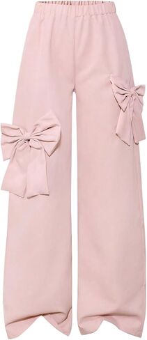 Girl's Y2k Bowknot Track Pants Elastic Waist Baggy Straight Wide Leg Baggy Trousers Sports Wear in Kuwait