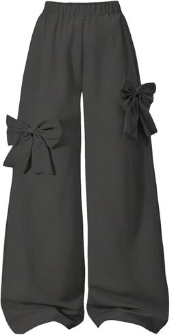 الفتاة y2k bowknot track pants مرنة الخصر الفضفاض مستقيم الساق الساق الساق الساق الساق in Kuwait