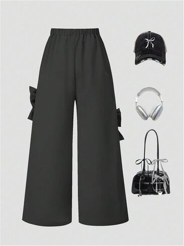 الفتاة y2k bowknot track pants مرنة الخصر الفضفاض مستقيم الساق الساق الساق الساق الساق in Kuwait