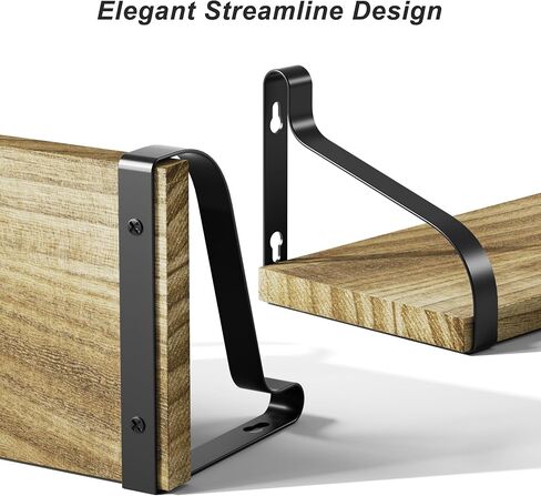 Love-KANKEI Floating Shelves Wall Mounted Set of 3, Rustic Wood Wall Storage Shelves for Bedroom, Living Room, Bathroom, Kitchen, Office and More Carbonized Black in Kuwait