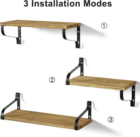 Love-KANKEI Floating Shelves Wall Mounted Set of 3, Rustic Wood Wall Storage Shelves for Bedroom, Living Room, Bathroom, Kitchen, Office and More Carbonized Black in Kuwait