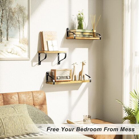 Love-KANKEI Floating Shelves Wall Mounted Set of 3, Rustic Wood Wall Storage Shelves for Bedroom, Living Room, Bathroom, Kitchen, Office and More Carbonized Black in Kuwait