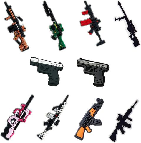 Gun Shoe Charms For Clog Shoe Decoration,Submachine Machine Gun Shoe Charms Accessories Pack For Boy Men Kids Adults,Pvc Shoe Charm Accessories Decoration Gifts 2 Pcs in Kuwait