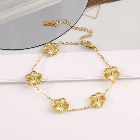 18K Gold Plated Clover Bracelets For Women, Four Leaf Clover Bracelet Lucky Birthday gift bracelet Jewelry Gifts Jewelry Gifts Trendy in Kuwait