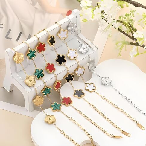 18K Gold Plated Clover Bracelets For Women, Four Leaf Clover Bracelet Lucky Birthday gift bracelet Jewelry Gifts Jewelry Gifts Trendy in Kuwait
