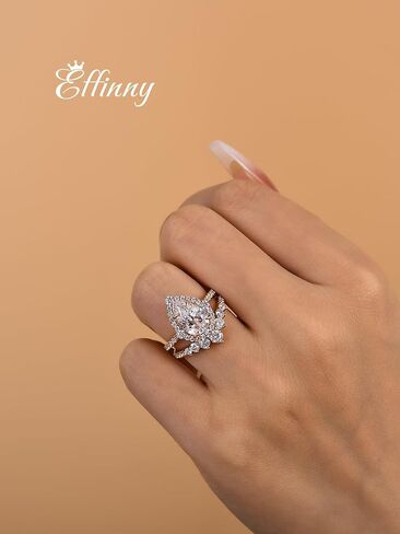 2.5Ct Halo Pear Cut Ring مجموعة خاتم الزفاف ، خاتم زواج الماس محاكاة CZ في الذهب الوردي المطلي 925 الفضة الاسترليني in Kuwait