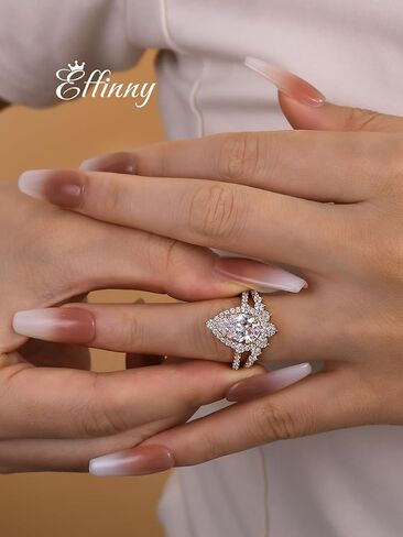 2.5Ct Halo Pear Cut Ring مجموعة خاتم الزفاف ، خاتم زواج الماس محاكاة CZ في الذهب الوردي المطلي 925 الفضة الاسترليني in Kuwait