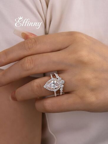 2.5Ct Halo Pear Cut Ring مجموعة خاتم الزفاف ، خاتم زواج الماس محاكاة CZ في الذهب الوردي المطلي 925 الفضة الاسترليني in Kuwait