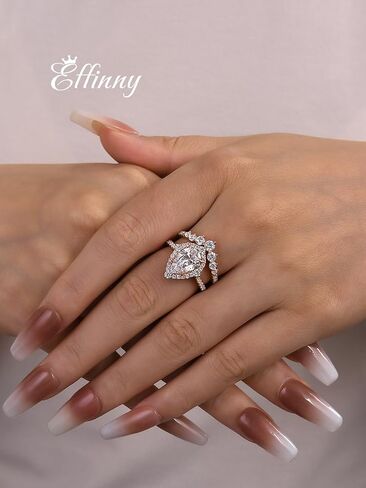 2.5Ct Halo Pear Cut Ring مجموعة خاتم الزفاف ، خاتم زواج الماس محاكاة CZ في الذهب الوردي المطلي 925 الفضة الاسترليني in Kuwait