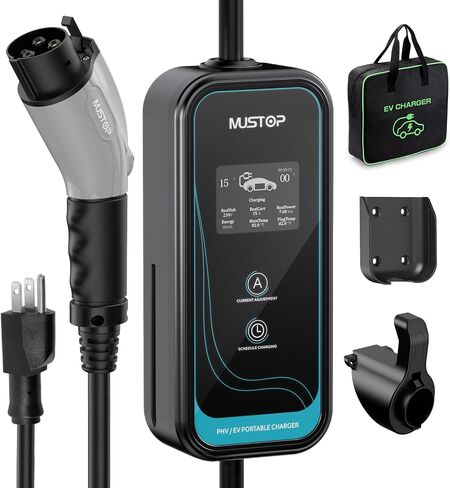 EV Charger Level 1 (15A /110V / NEMA 5-15 / 25ft),EVSE Adjustable Currents 6A-15A,IP65 Waterproof Home EV Charging Station, with LCD Screen and Timing Delay for All J1772 EVs in Saudi Arabia