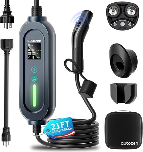 Level 1/2 Tesla Charger - 16A 3.84KW Mobile EV Charging with 240V NEMA 6-20 Plug, 5-15 Adapter, NACS Connector, Portable Home Wall Charger for Model 3/Y/S/X, UL Listed 21FT, Tesla Accessories in Kuwait