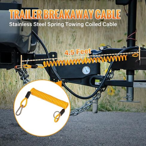 (4-Pack) 4.5ft Breakaway Trailer Cable Trailer Brake Safety Cable Heavy Duty Stainless Steel Spring Towing Coiled Wire, Replacement Breakaway Switch Safety Lanyard for RV Trailer Camper Boat in Saudi Arabia