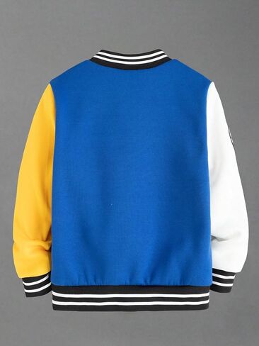 WDIRARA Boy's Color Block Letter Graphic Print Button Front Varsity Bomber Jacket in Kuwait