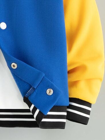 WDIRARA Boy's Color Block Letter Graphic Print Button Front Varsity Bomber Jacket in Kuwait