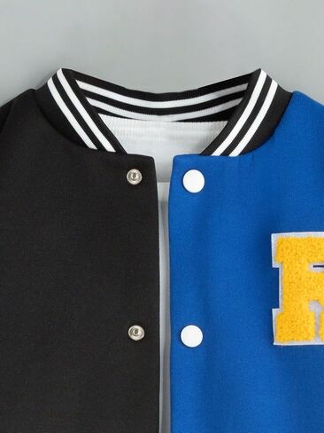 WDIRARA Boy's Color Block Letter Graphic Print Button Front Varsity Bomber Jacket in Kuwait