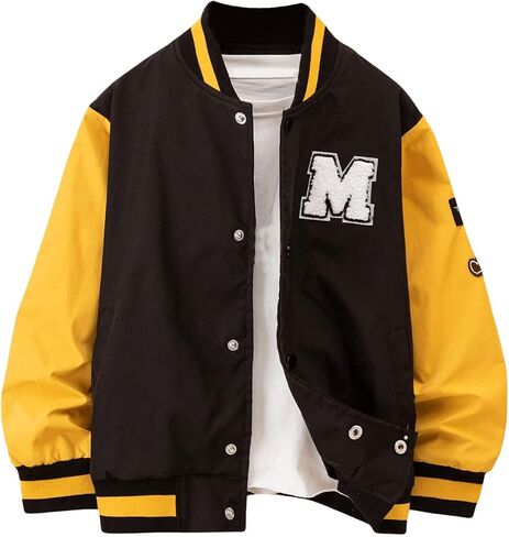 WDIRARA Boy's Color Block Letter Graphic Print Button Front Varsity Bomber Jacket in Kuwait