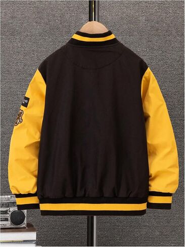 WDIRARA Boy's Color Block Letter Graphic Print Button Front Varsity Bomber Jacket in Kuwait