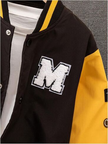 WDIRARA Boy's Color Block Letter Graphic Print Button Front Varsity Bomber Jacket in Kuwait
