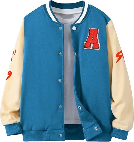 WDIRARA Boy's Color Block Letter Graphic Print Button Front Varsity Bomber Jacket in Kuwait