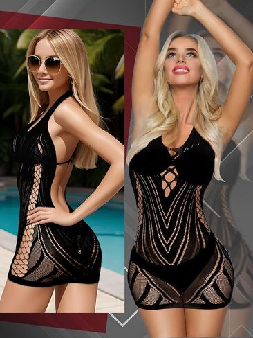 4pcs Women's Fishnet Lingerie Lace Fishnet Stockings Sheer Mesh Lingerie Sleeveless Stretch Skirt Bodysuit in Saudi Arabia