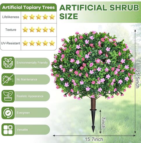 Artificial Boxwood Topiary Ball with Lavender 25.5" Set of 2 Topiary Trees Plants Artificial Outdoor Indoor UV Resistance Fake Shrubs with Ground Spike Fake Bush for Front Door Porch Garden Deocr in Kuwait