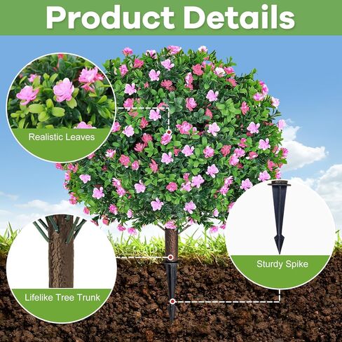 Artificial Boxwood Topiary Ball with Lavender 25.5" Set of 2 Topiary Trees Plants Artificial Outdoor Indoor UV Resistance Fake Shrubs with Ground Spike Fake Bush for Front Door Porch Garden Deocr in Kuwait