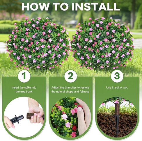 Artificial Boxwood Topiary Ball with Lavender 25.5" Set of 2 Topiary Trees Plants Artificial Outdoor Indoor UV Resistance Fake Shrubs with Ground Spike Fake Bush for Front Door Porch Garden Deocr in Kuwait