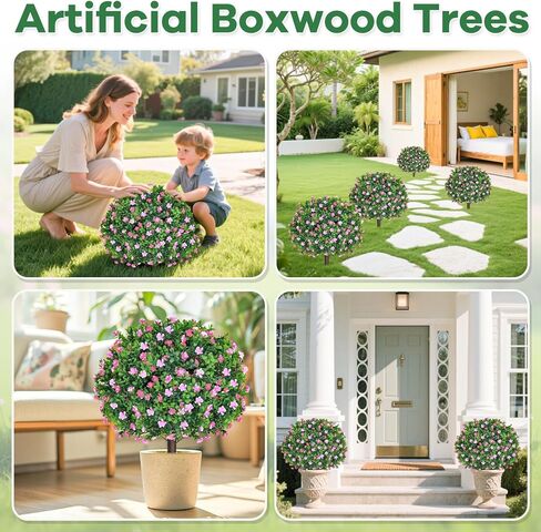 Artificial Boxwood Topiary Ball with Lavender 25.5" Set of 2 Topiary Trees Plants Artificial Outdoor Indoor UV Resistance Fake Shrubs with Ground Spike Fake Bush for Front Door Porch Garden Deocr in Kuwait