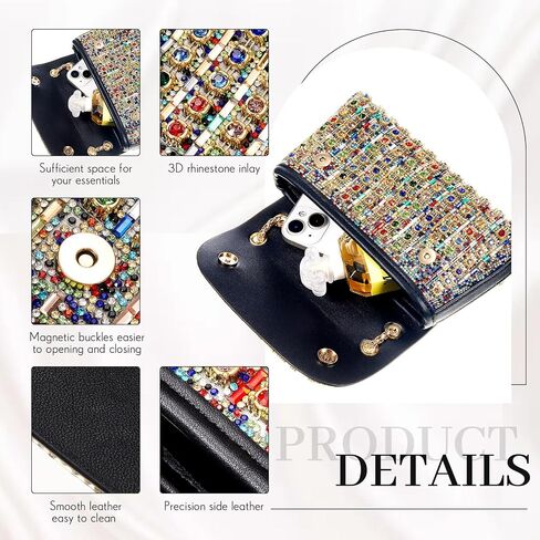 3 Pcs Colorful Rhinestone Clutch and Jewelry Set for Women-Sparkling Evening Purse, Dangling Drop Earring, Necklace in Kuwait