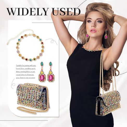 3 Pcs Colorful Rhinestone Clutch and Jewelry Set for Women-Sparkling Evening Purse, Dangling Drop Earring, Necklace in Kuwait