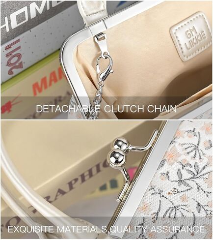 GM LIKKIE Kiss Lock Purses and Handbags, Vintage PU Leather Clutch Purses for Women, Top Handle Evening Handbag in Kuwait