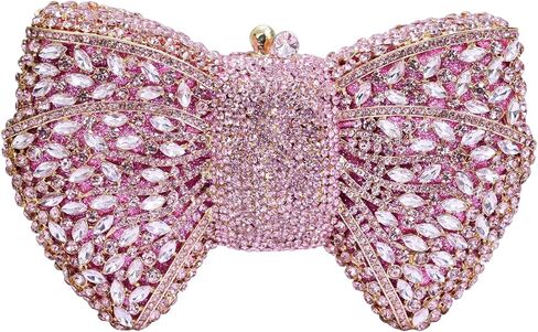Handmade Inlay Rhinestone Bow Clutch Bag for Women, Sparkling Evening Party Wedding Purse with Detachable Pearl Chain Strap in Kuwait