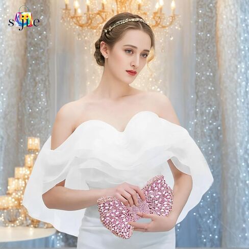 Handmade Inlay Rhinestone Bow Clutch Bag for Women, Sparkling Evening Party Wedding Purse with Detachable Pearl Chain Strap in Kuwait