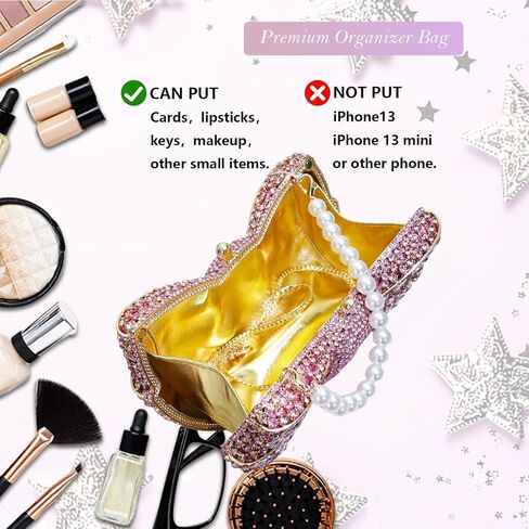Handmade Inlay Rhinestone Bow Clutch Bag for Women, Sparkling Evening Party Wedding Purse with Detachable Pearl Chain Strap in Kuwait
