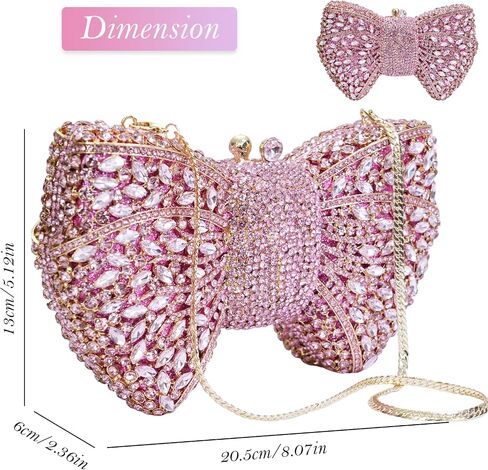 Handmade Inlay Rhinestone Bow Clutch Bag for Women, Sparkling Evening Party Wedding Purse with Detachable Pearl Chain Strap in Kuwait
