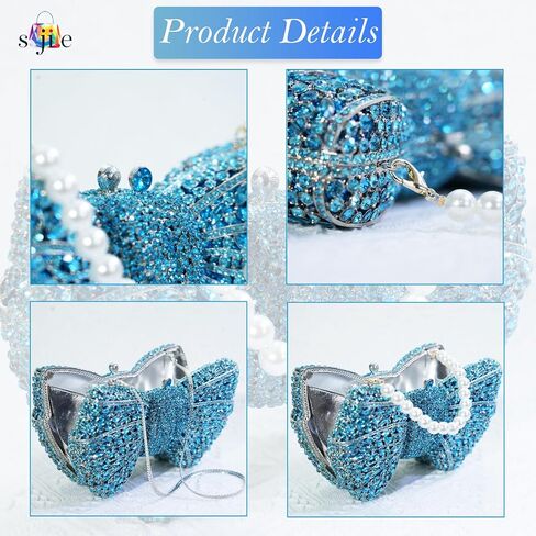 Handmade Inlay Rhinestone Bow Clutch Bag for Women, Sparkling Evening Party Wedding Purse with Detachable Pearl Chain Strap in Kuwait