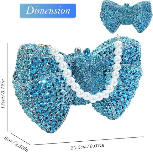 Handmade Inlay Rhinestone Bow Clutch Bag for Women, Sparkling Evening Party Wedding Purse with Detachable Pearl Chain Strap in Kuwait