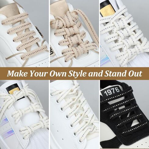 Naivlizer Rhinestone Sparkle Flat Shoelaces for Women - Bling Charm Shoe Strings, Sneakers Replacement Laces in Saudi Arabia