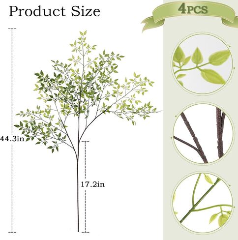 4 Pcs Artificial Nandina Branches, 43.3 inches Long Stem Green Faux Plants Plastic Greens for Vase Indoor Greenery Home Decor (4, Green, Large) in Saudi Arabia