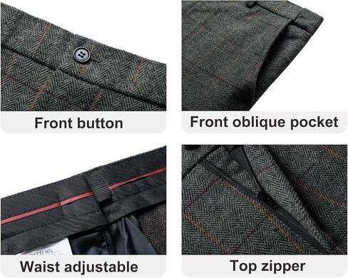 Men's Dress Pants Tweed Plaid Classic Fit Siut Separates Slim Stylish Wool Casual Business Suit Pants in Kuwait