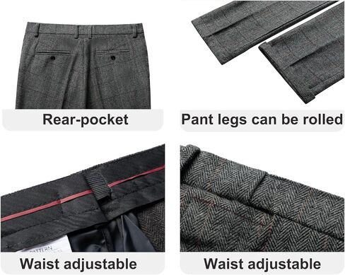 Men's Dress Pants Tweed Plaid Classic Fit Siut Separates Slim Stylish Wool Casual Business Suit Pants in Kuwait