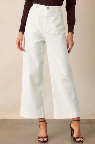 Allimy Women's High Waisted Cropped Wide Leg Jeans Stretchy Loose Denim Pants with Front Patch Pockets in Kuwait