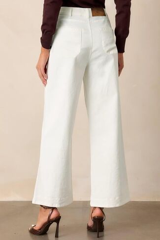 Allimy Women's High Waisted Cropped Wide Leg Jeans Stretchy Loose Denim Pants with Front Patch Pockets in Kuwait