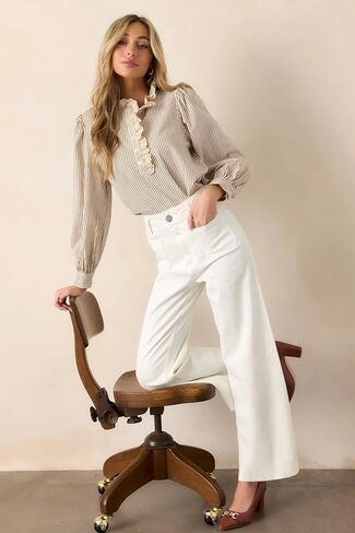 Allimy Women's High Waisted Cropped Wide Leg Jeans Stretchy Loose Denim Pants with Front Patch Pockets in Kuwait