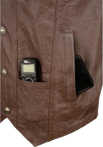 Milwaukee Leather LKM3702 Men's Leather V-Neck Western Style Motorcycle Rider Vest w/Classic Buffalo Snaps Closure in Kuwait