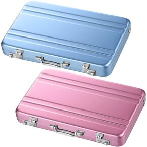 2 Pcs Business Card Holder Suitcase Aluminum Business Card Case with Waterproof Pocket Credit Holder for Men Organizer ID Aluminum Briefcase Gift for Woman(Black, White)
