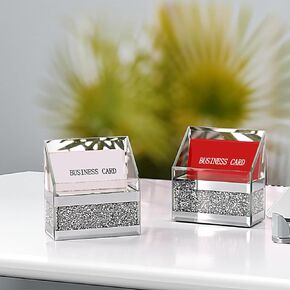 حامل بطاقات عمل معكوسة من قطعتين للمكتب، حامل عرض بطاقات عمل من الزجاج الماسي المطحون الحديث، منظم بطاقات العمل لسطح المكتب والمنزل (فضي) in Kuwait