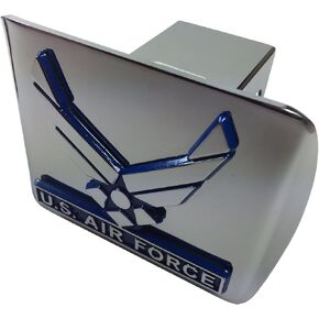 Elektroplate Air Force Metal Emblem (Wings with Blue Trim) on Chrome Metal Hitch Cover
