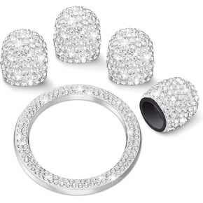 WINKA Rhinestone Universal Stem Covers with 1pcs Car Rhinestone Bling Sticker Emblem Ring for Car Engine Ignition Button Key Knobs Black